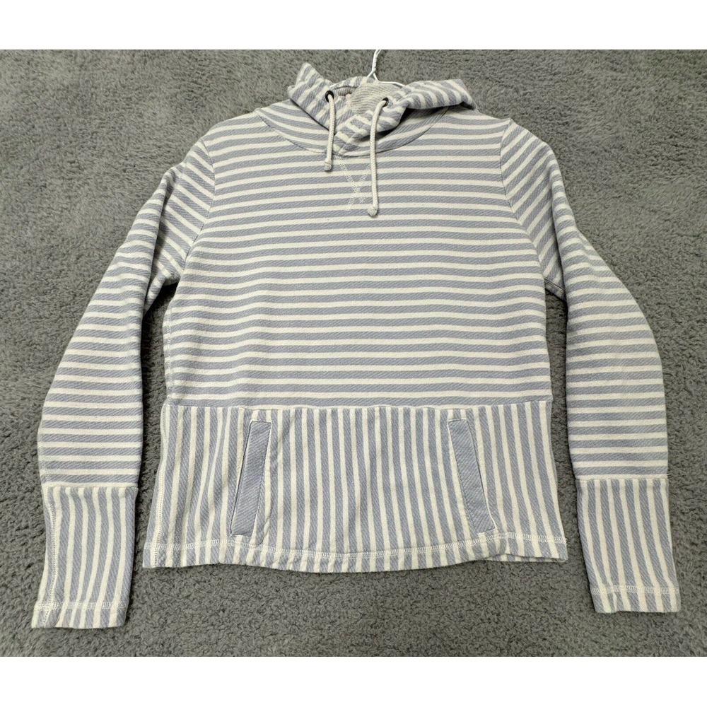 J.Crew Hoodie‎ Sweatshirt Pullover White Blue Stripe Women's Size Small